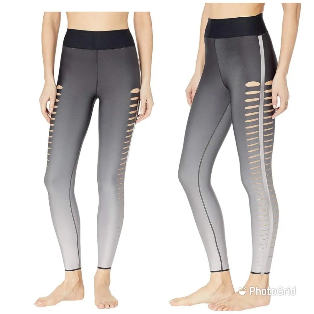 Ultracor Leggings Womens Grey Ombre Laser Cut Slash‎ Metallic Stripe Small